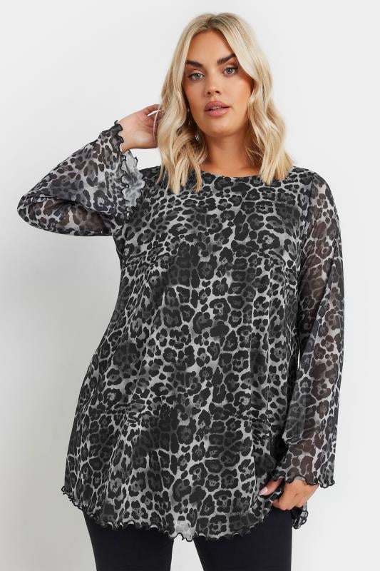 YOURS Plus Size Grey Leopard Print Mesh Top | Yours Clothing 5