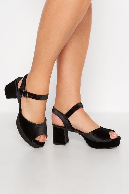 Tall  LIMITED COLLECTION Black Velvet Platform Heels In Wide E Fit & Extra Wide EEE Fit