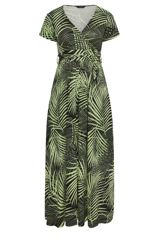 YOURS Curve Plus Size Green Leaf Print Wrap Maxi Dress | Yours Clothing  6