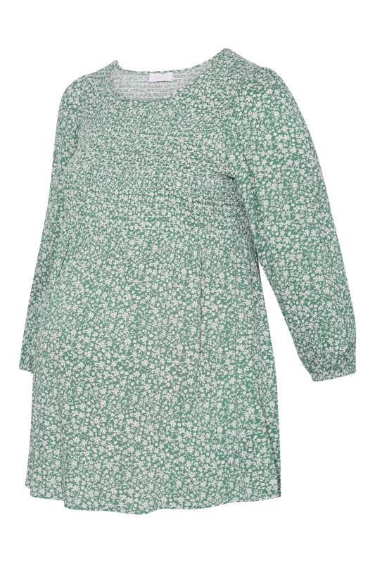 BUMP IT UP MATERNITY Plus Size Green Ditsy Print Shirred Swing Top | Yours Clothing 6