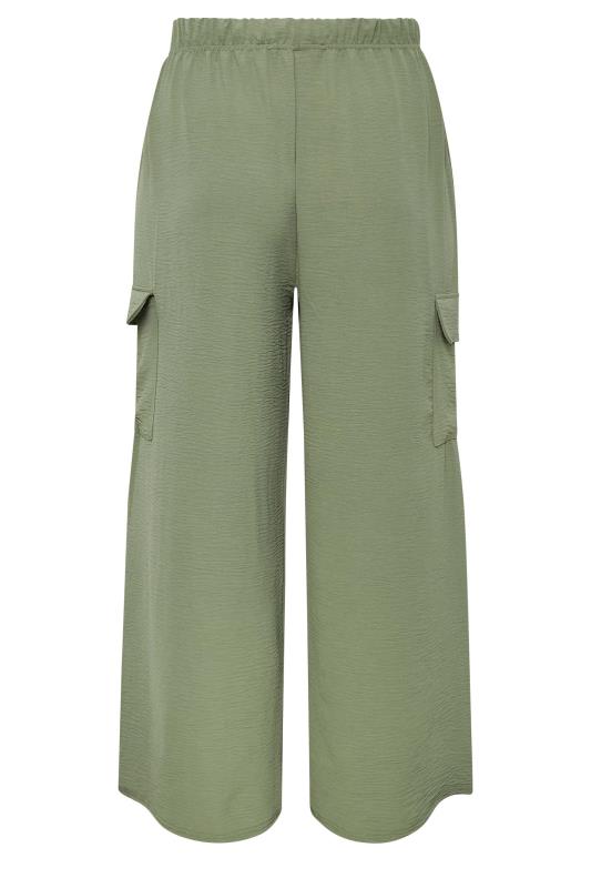 YOURS Plus Size Khaki Green Wide Leg Crepe Cargo Trousers | Yours Clothing 7