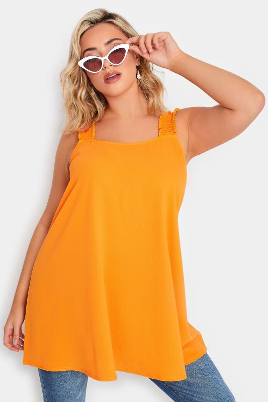 LIMITED COLLECTION Plus Size Orange Shirred Strap Cami Vest Top | Yours Clothing  1