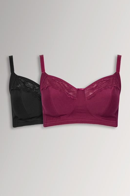  YOURSET 2 PACK Curve Red & Black Non-Padded Non-Wired Bras