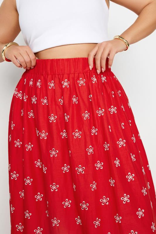 YOURS Plus Size Red Floral Broderie Maxi Skirt | Yours Clothing 5