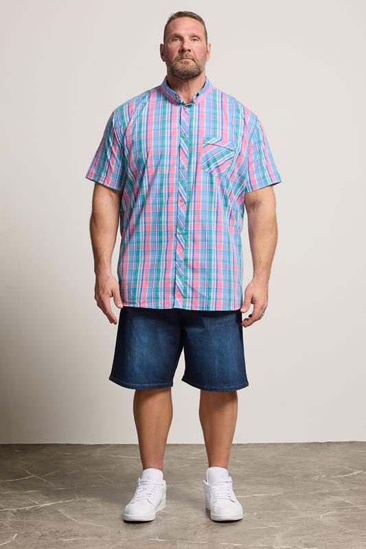 KAM Big & Tall Pink Check Short Sleeve Shirt | BadRhino 1