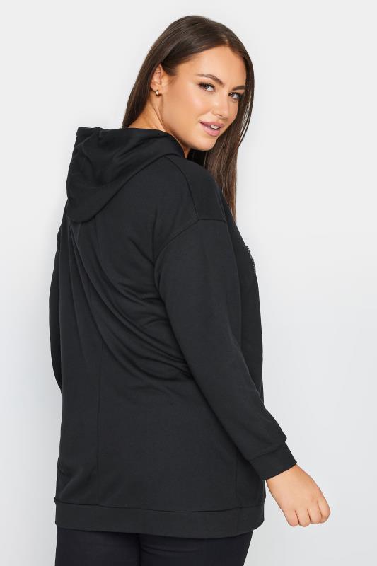YOURS Curve Plus Size Black 'LA' Varsity Sequin Longline Hoodie | Yours Clothing  3