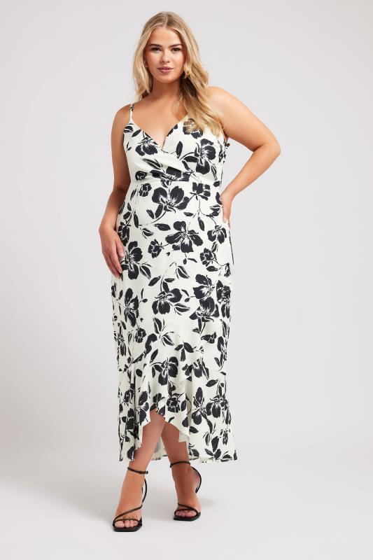 YOURS LONDON Plus Size White Floral Print Ruffle Wrap Dress | Yours Clothing 2