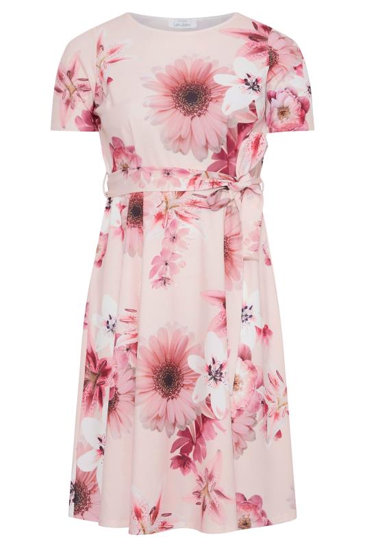 YOURS LONDON Plus Size Pink Floral Print Midi Skater Dress | Yours Clothing 6
