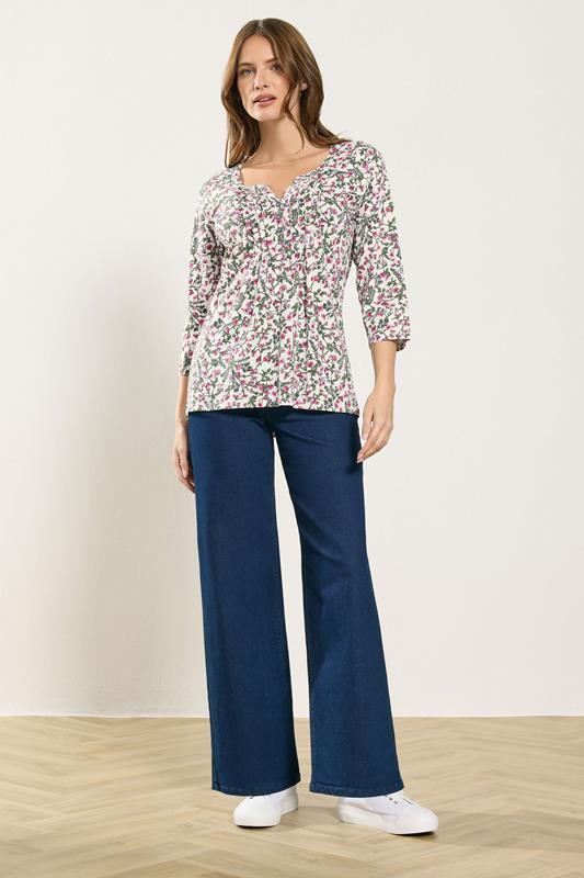 M&Co Pink Floral Henley Top | M&Co 1