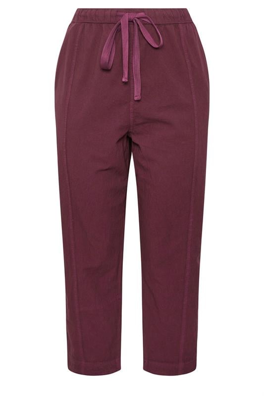 YOURS Plus Size Burgundy Red Cool Cotton Barrel Leg Denim Trousers | Yours Clothing 5