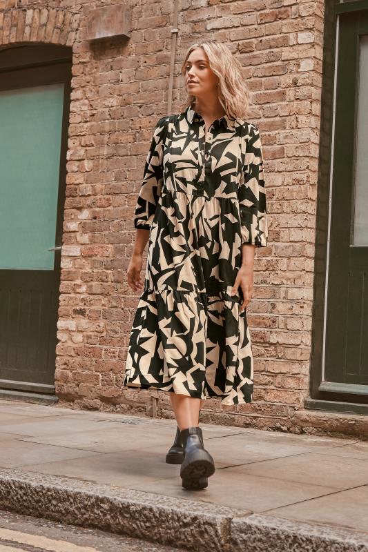  Grande Taille YOURS Curve Black Abstract Print Midi Shirt Dress