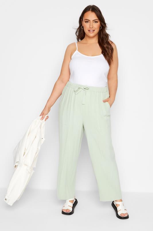 Plus Size Light Green Linen Wide Leg Trousers | Yours Clothing 2