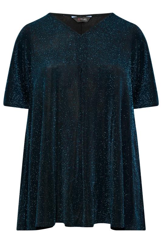 Curve Teal Blue Glitter Swing Top | Yours Clothing 6