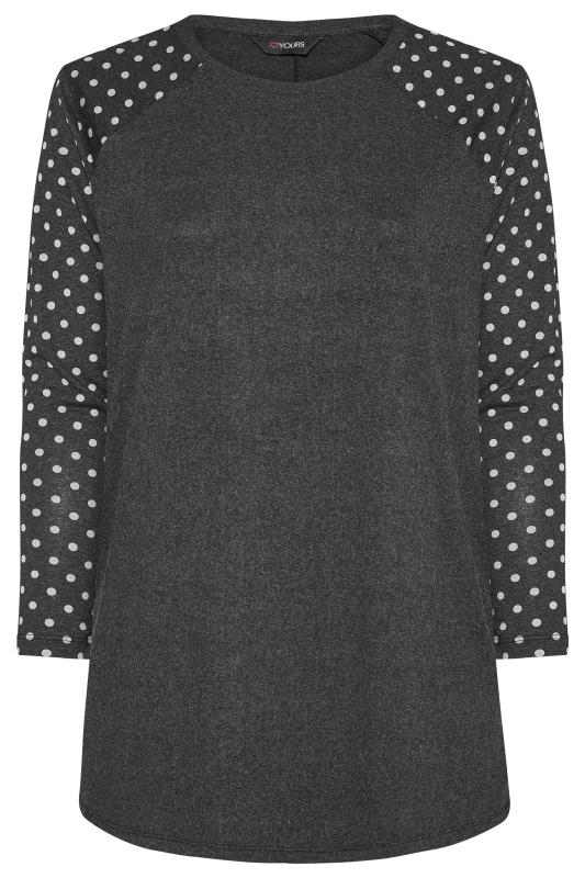 Plus Size Charcoal Grey Spot Print Raglan Sleeve Tunic | Yours Clothing  5
