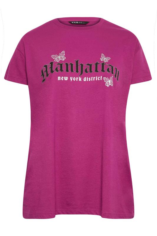 YOURS Plus Size Pink 'Manhattan' Butterfly Print T-Shirt | Yours Clothing 5