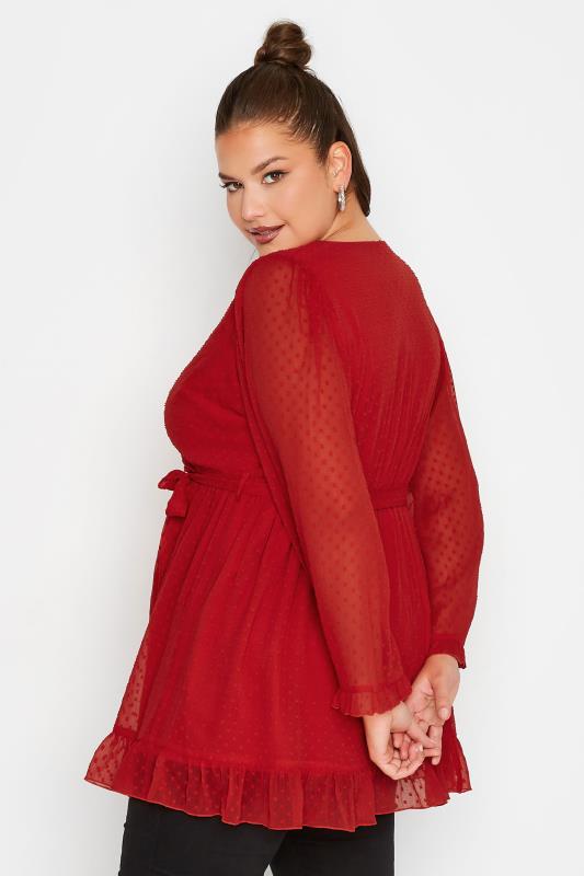 YOURS LONDON Plus Size Red Dobby Ruffle Wrap Top | Yours Clothing 3