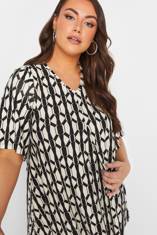 YOURS Curve Plus Size Black Geometric Print Angel Sleeve Top | Yours Clothing  4