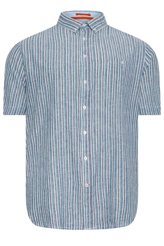  Tallas Grandes D555 Big & Tall Navy Blue Linen Vertical Stripe Short Sleeve Shirt