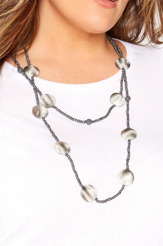 Plus Size  Yours Grey Circular Beaded Necklace