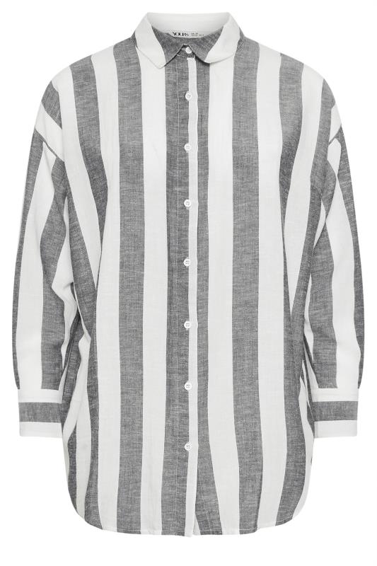 YOURS Curve White & Grey Striped Linen Shirt 8