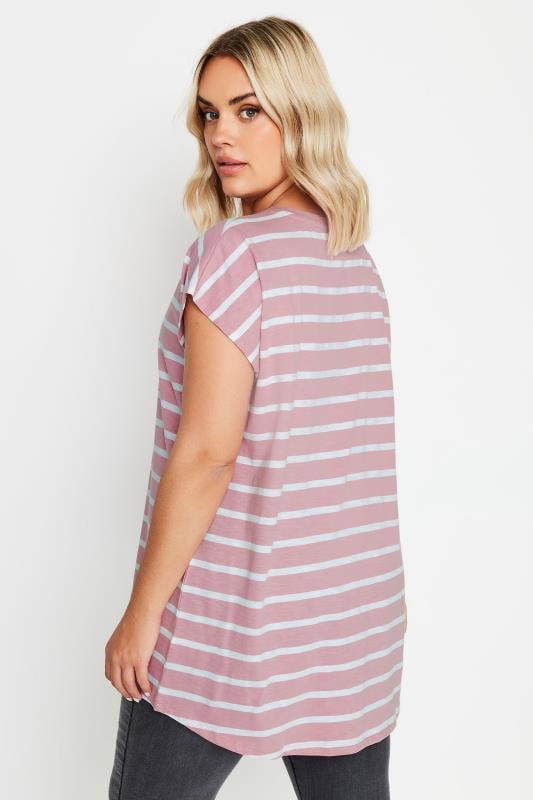 YOURS Plus Size Pink Stripe Grown On Sleeve T-Shirt | Yours Clothing  3