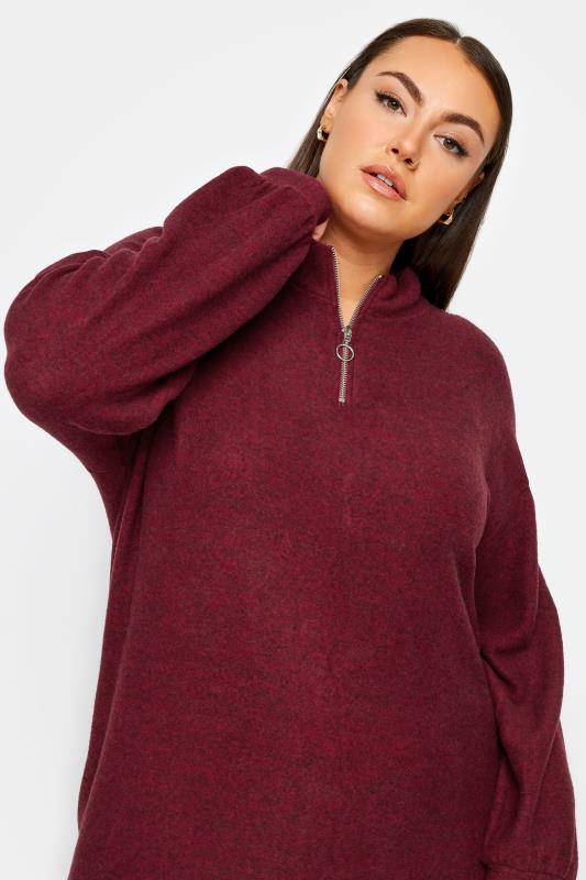 YOURS Plus Size Red Soft Touch Zip Neck Jumper Dress | Yours Clothing 4