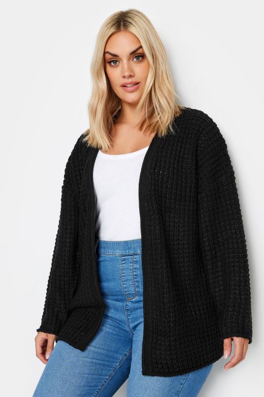 YOURS Plus Size Black Waffle Knit Cardigan | Yours Clothing 2