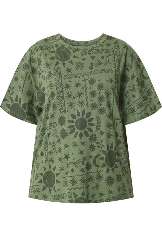 YOURS Plus Size Green Summer Print Boxy T-Shirt | Yours Clothing 5