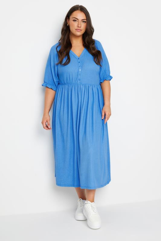 LIMITED COLLECTION Plus Size Blue Textured Midaxi Dress | Yours Clothing  1