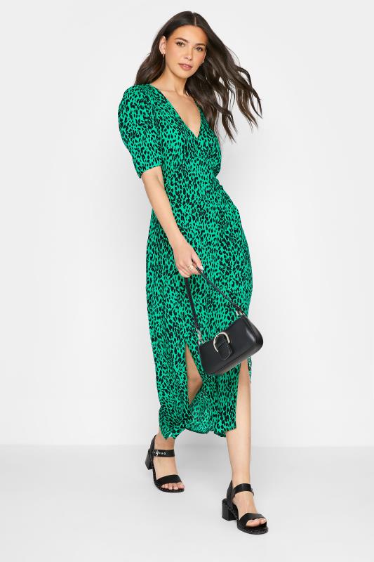 LTS Tall Green Leopard Print Midi Tea Dress 1