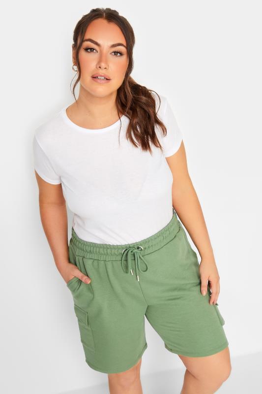 YOURS Plus Size Sage Green Cargo Jogger Shorts | Yours Clothing 1