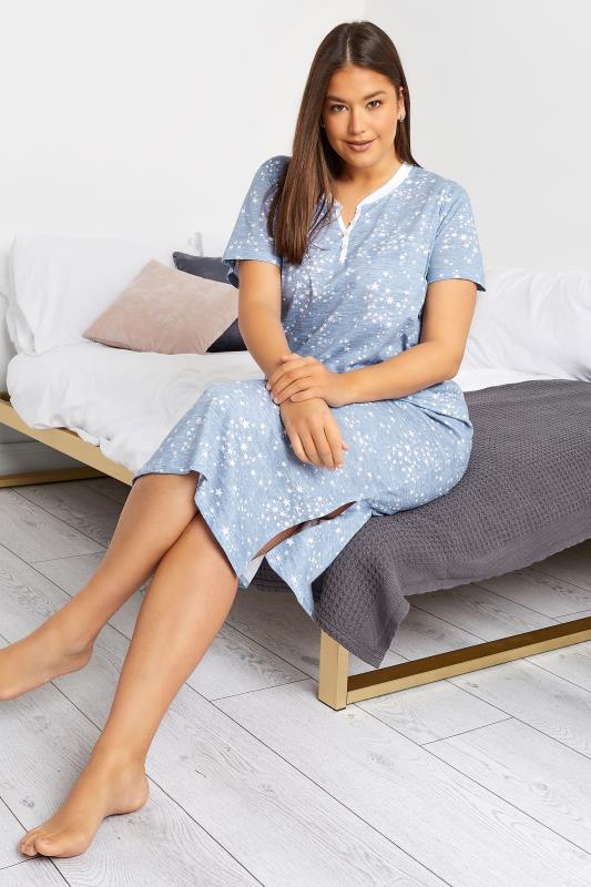 LTS Tall Women's Blue Star Print Maxi Nightdress | Long Tall Sally 1