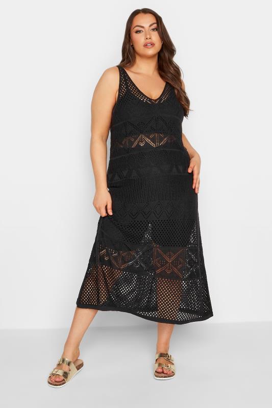  YOURS Curve Black Crochet Midaxi Dress