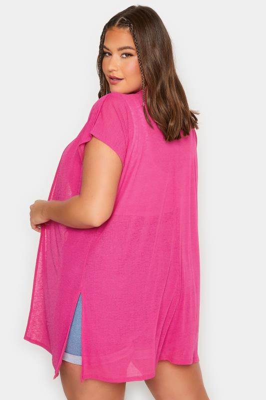 LIMITED COLLECTION Plus Size Pink Textured Kimono Cardigan | Yours Clothing 4