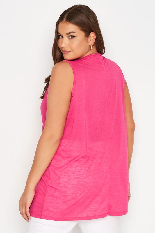 Plus Size Pink Burnout Tie Neck Vest Top | Yours Clothing  3