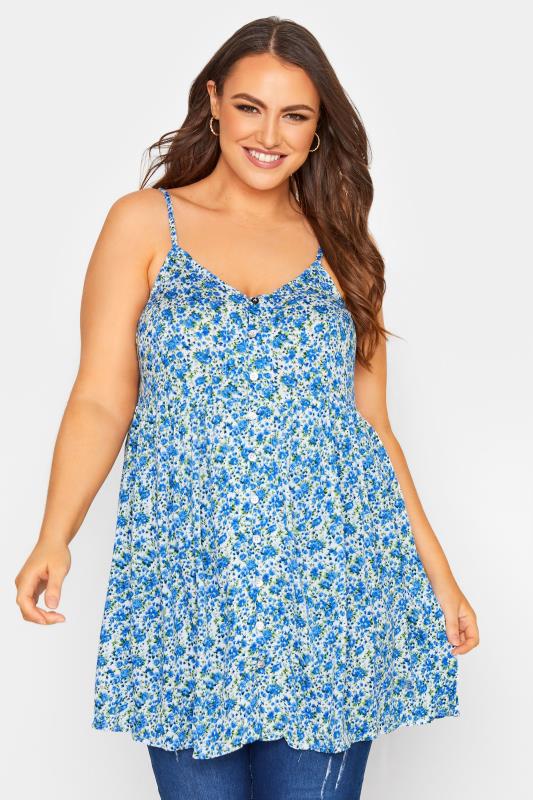Blue Floral Peplum Cami Top | Yours Clothing 1