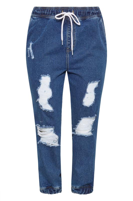Plus Size Indigo Blue Ripped Jogger Jeans | Yours Clothing 3