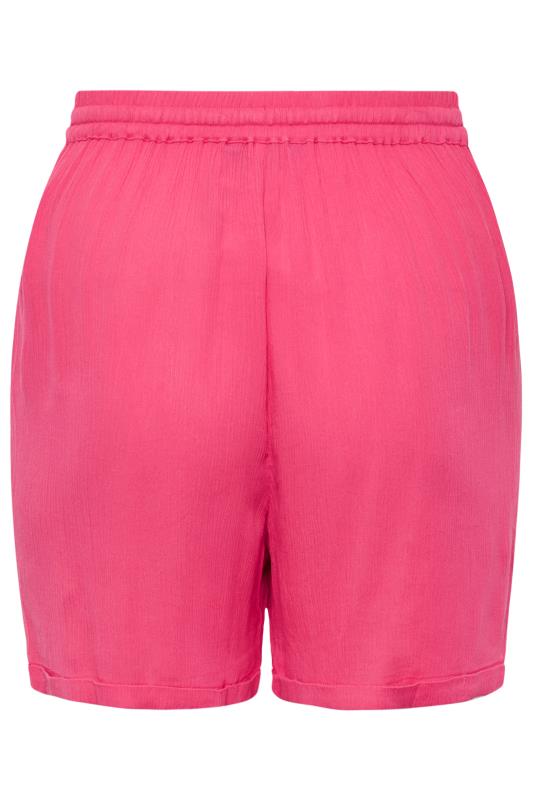 LIMITED COLLECTION Plus Size Curve Hot Pink Crinkle Shorts | Yours Clothing  6