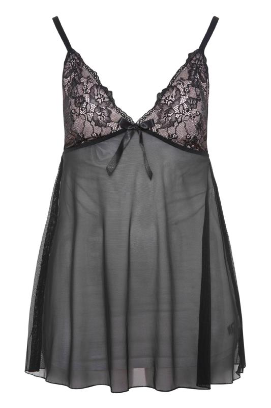 Plus Size Black Boudior Mesh Lace Contrast Babydoll | Yours Clothing 4