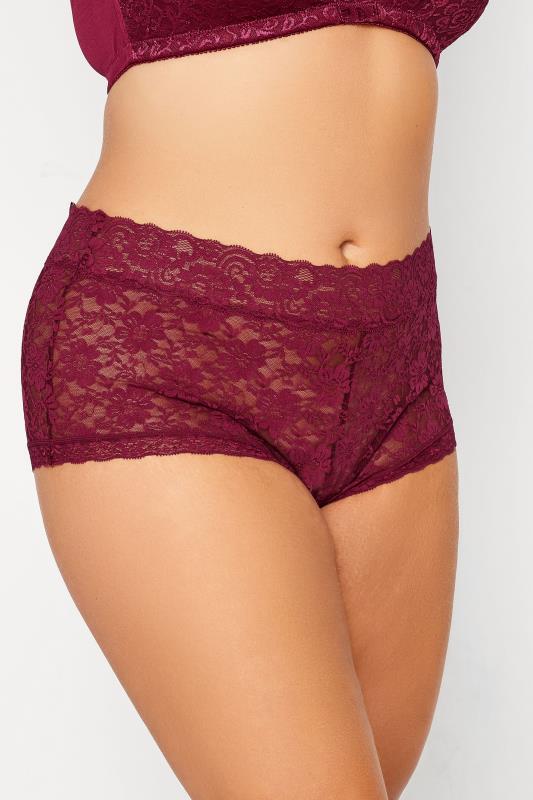 Plus Size  Curve Burgundy Red Floral Lace Mid Rise Shorts