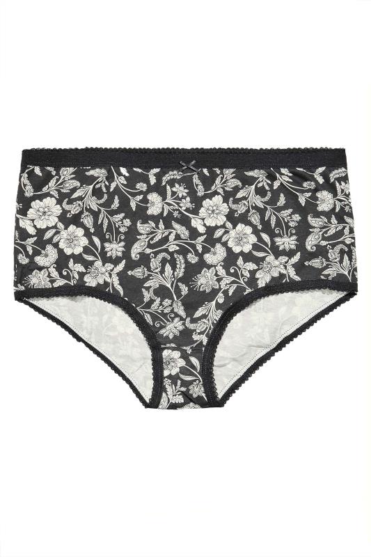 Plus Size 5 PACK Black & White Paisley Print High Waisted Full Briefs | Yours Clothing  4