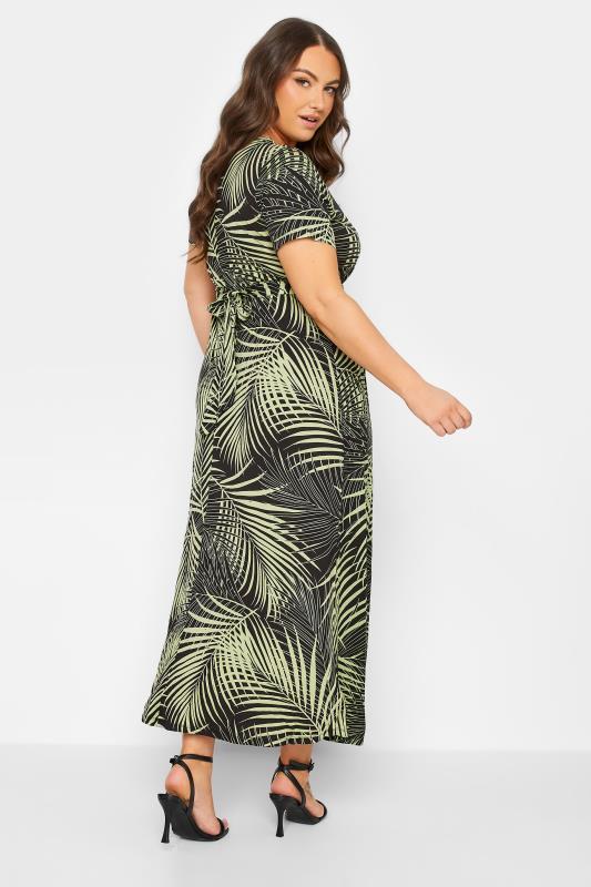 YOURS Curve Plus Size Green Leaf Print Wrap Maxi Dress | Yours Clothing  3