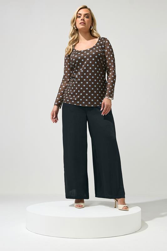 YOURS LONDON Plus Size Brown & Blue Polka Dot Long Sleeve Top | Yours Clothing 2