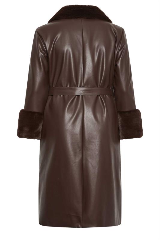 YOURS Plus Size Brown Faux Fur Trim Trench Coat | Yours Clothing 7