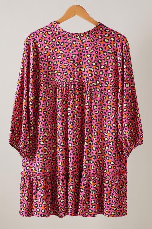 EVANS Plus Size Pink Leopard Print Tie Neck Blouse | Evans 6