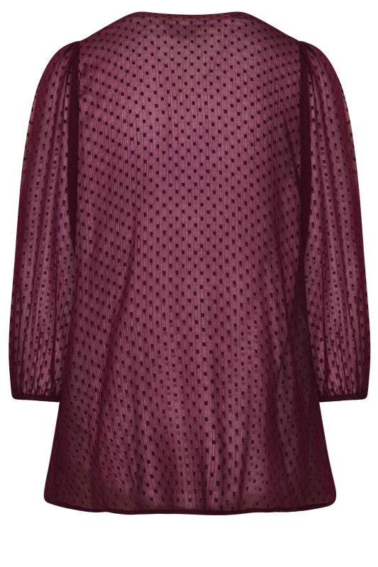 YOURS LONDON Plus Size Burgundy Red Balloon Sleeve Dobby Blouse | Yours Clothing 7