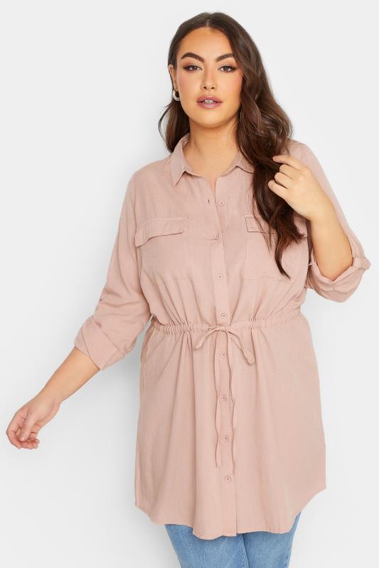 Plus Size  YOURS Curve Blush Pink Utility Tunic Linen Look Shirt