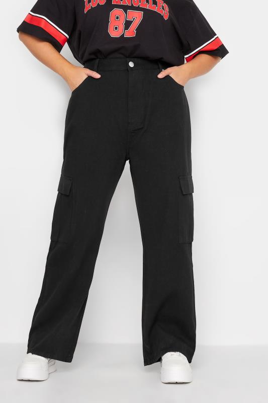 YOURS Plus Size Black Straight Leg Cargo Jeans | Yours Clothing  1