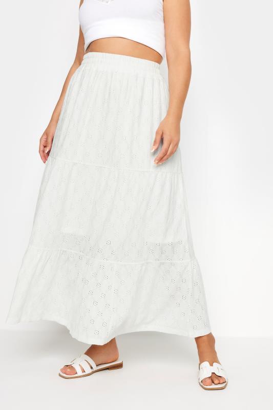  Tallas Grandes YOURS Curve White Broderie Anglaise Tiered Maxi Skirt