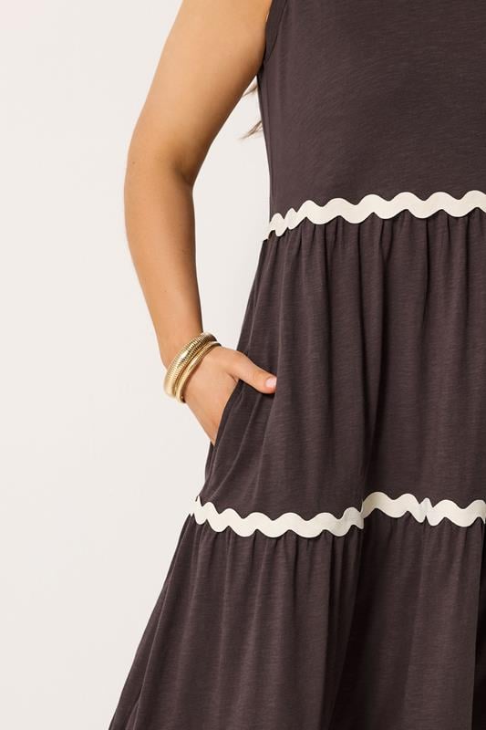 YOURS Plus Size Chocolate Brown Swirl Trim Maxi Dress | Yours Clothing 4